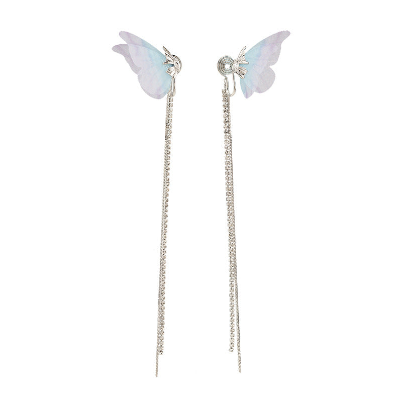 Fairy Gentle Gradient Butterfly Long Fringe Elegant High Sense Mosquito Ear Clip