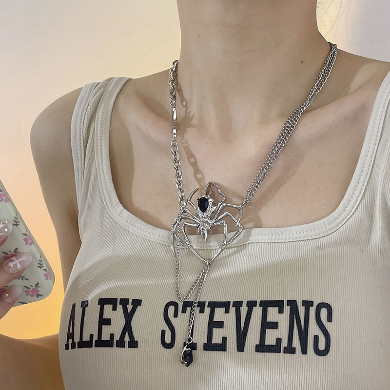Style Personality Spider Black Gem Clavicle Chain Necklaces