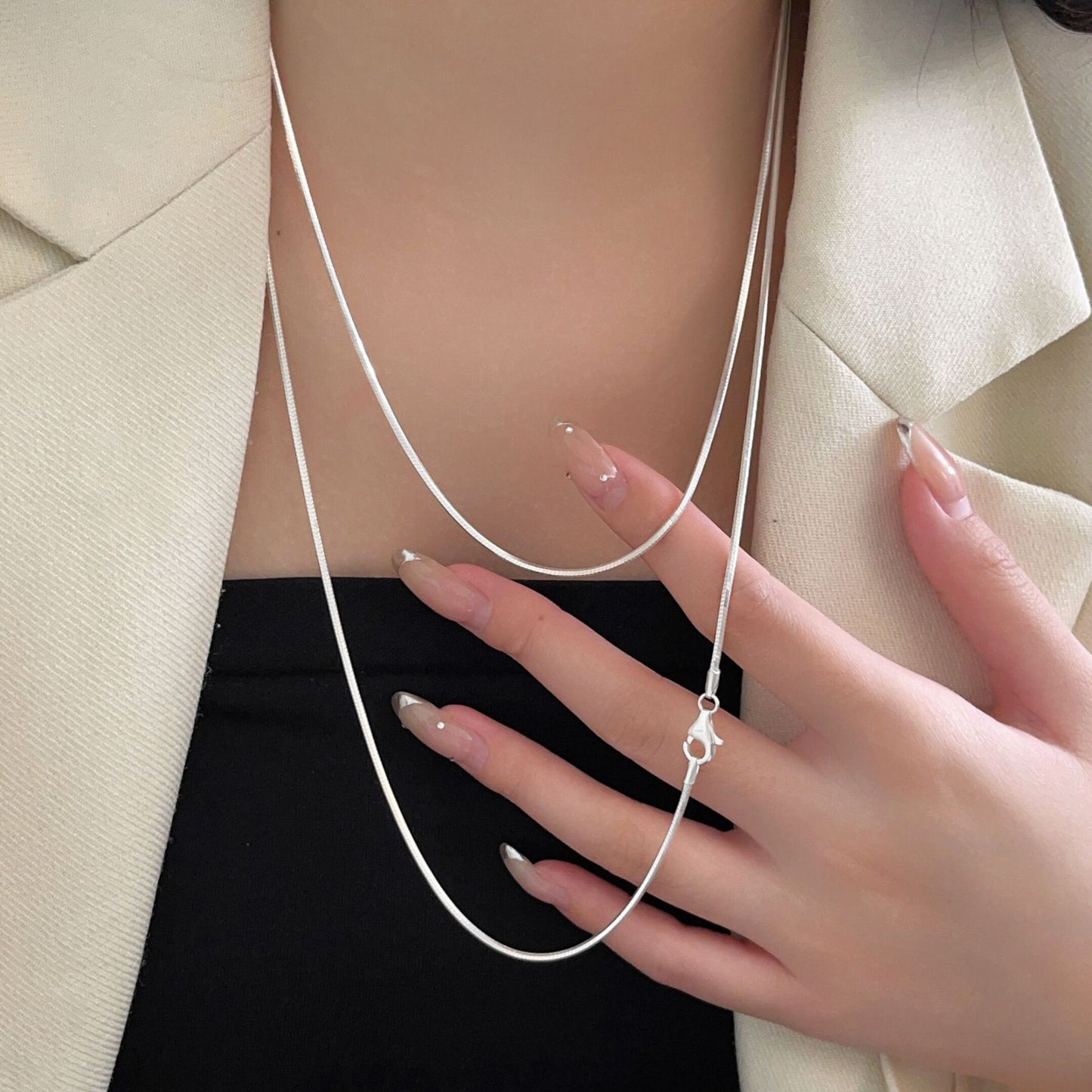 Women's Stacked Long Snake Bone Sweater Chain Necklaces