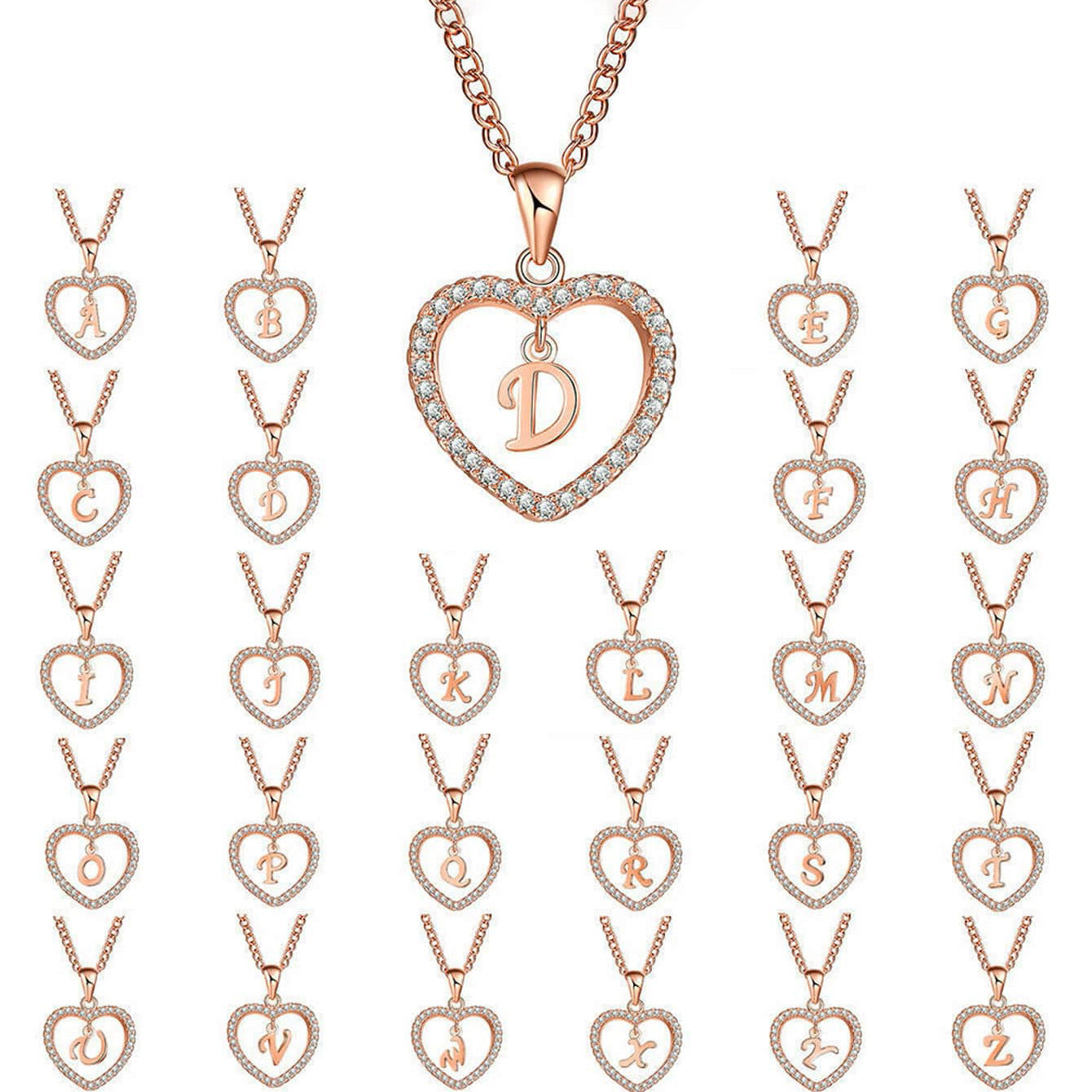 Women's Letter Love Vintage Refined Rhinestone Peach Heart English Pendant Necklaces