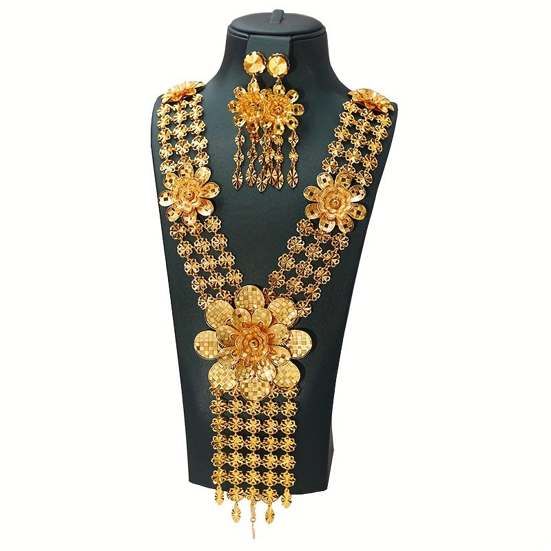 Women's Gold-plated Hollow Flower Tassel For African Jewelry Set