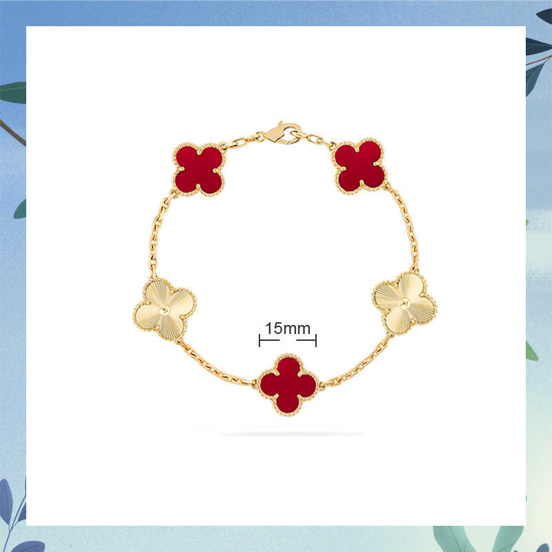 Red Agate Clover Female Pork Belly White Shell Bracelets