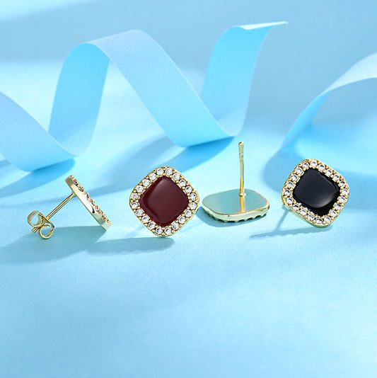 Women's Style Trendy Sier Needle Zircon Geometric Earrings