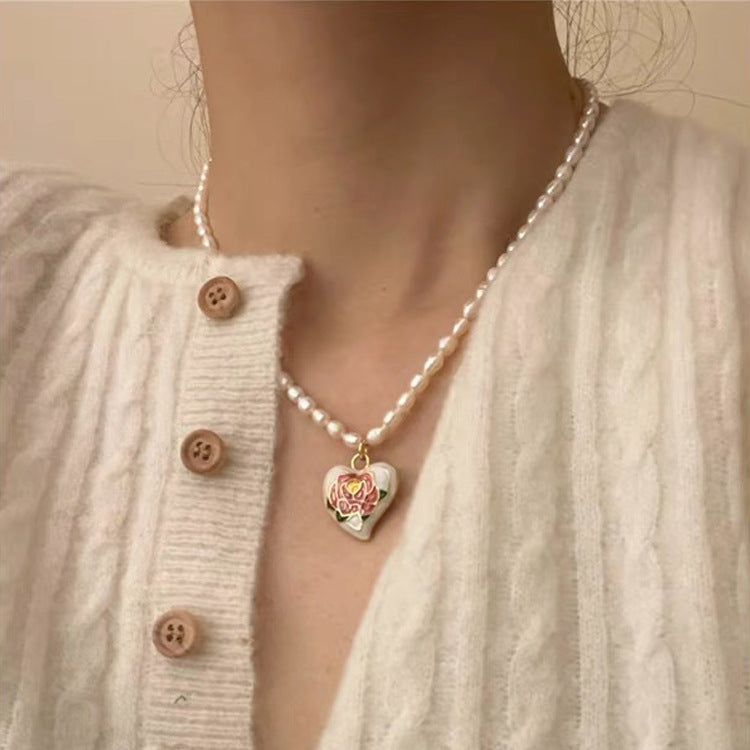 Colliers simples pour femmes, gouttes d'huile, amour, cœur, fleurs