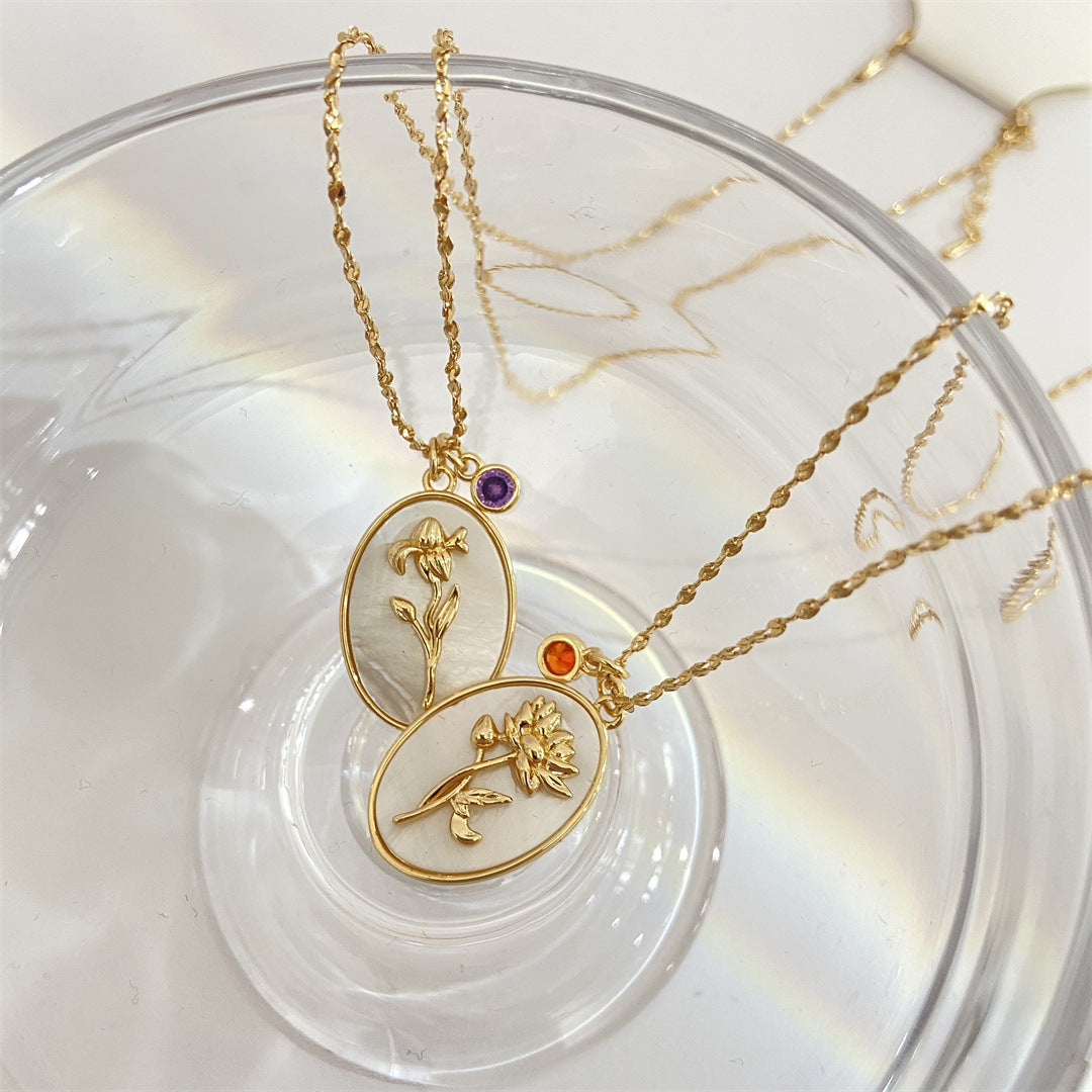 Colliers à pendentif en coquillage ovale tridimensionnel, fleur de décembre pour cheveux