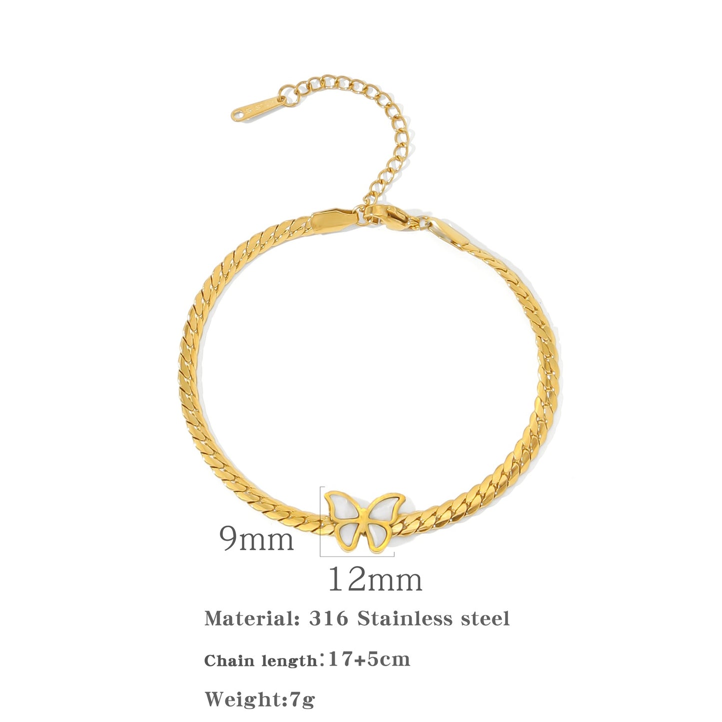 Schmetterlings-weiße Muschel-weibliche Nischen-einfache Armbänder ohne Verblassen der Farbe