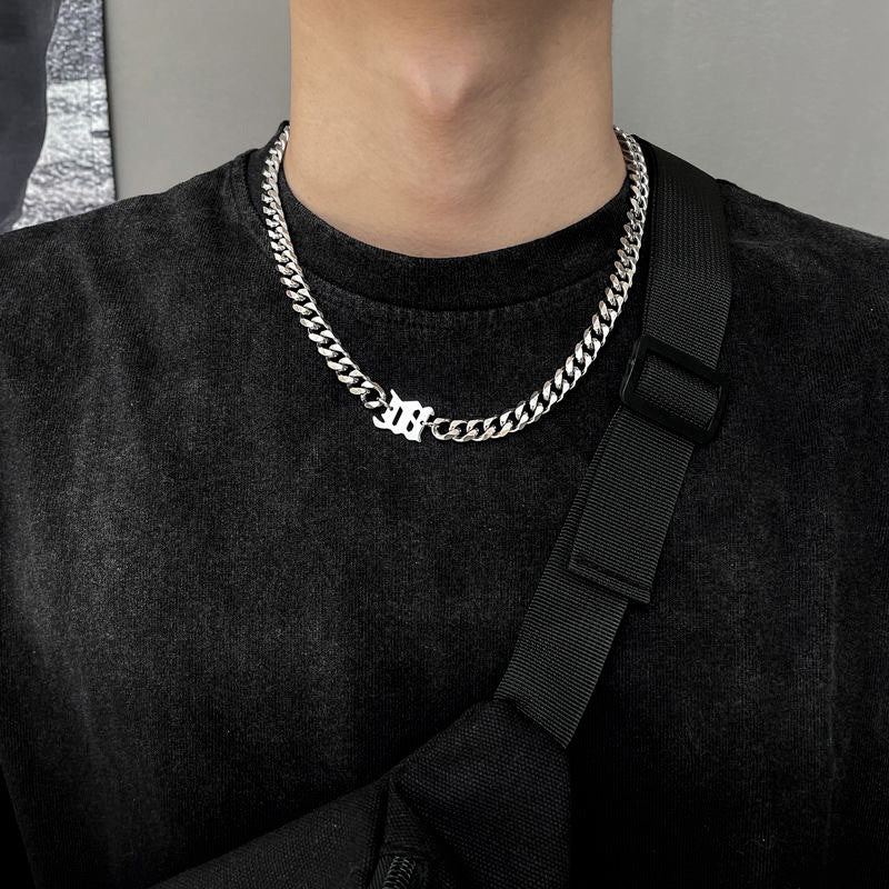 Cool Design Letter Titanium Steel Clavicle Chain Cuban Necklaces