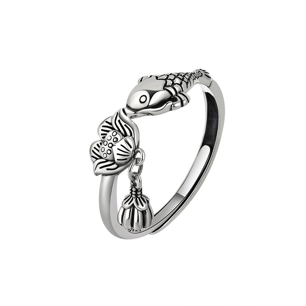 Persönlichkeit Retro ethnischen Stil Lucky Carp Lotus Quaste Index Ringe