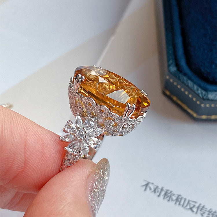 Women's Live Broadcast Flash Simulation Citrine Full Rings