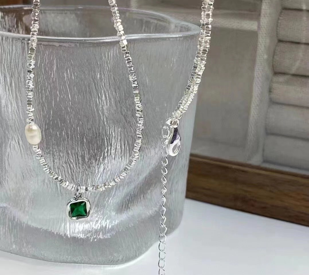 Colliers en Zircon vert à motif carré élégant à la mode pour femmes