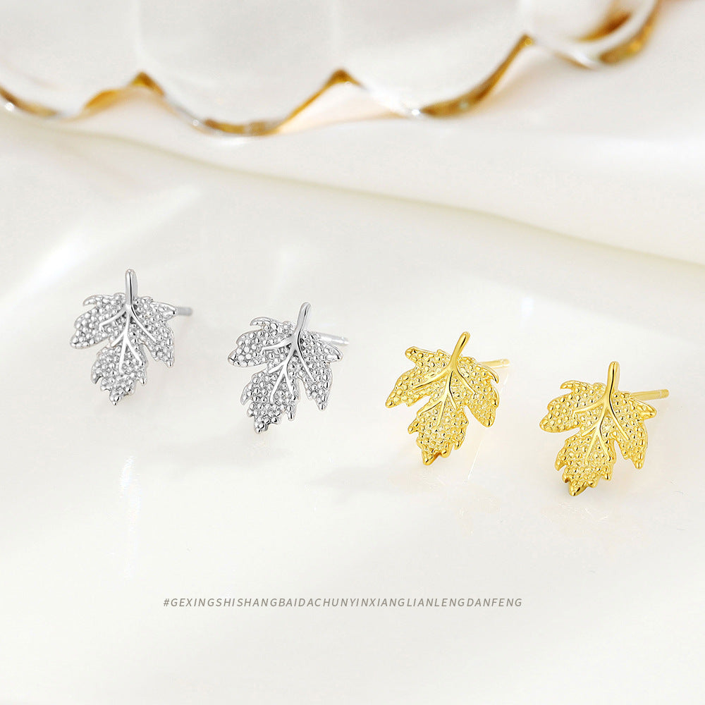 Women's Sterling Sier Maple Leaf Korean Style Unique Earrings