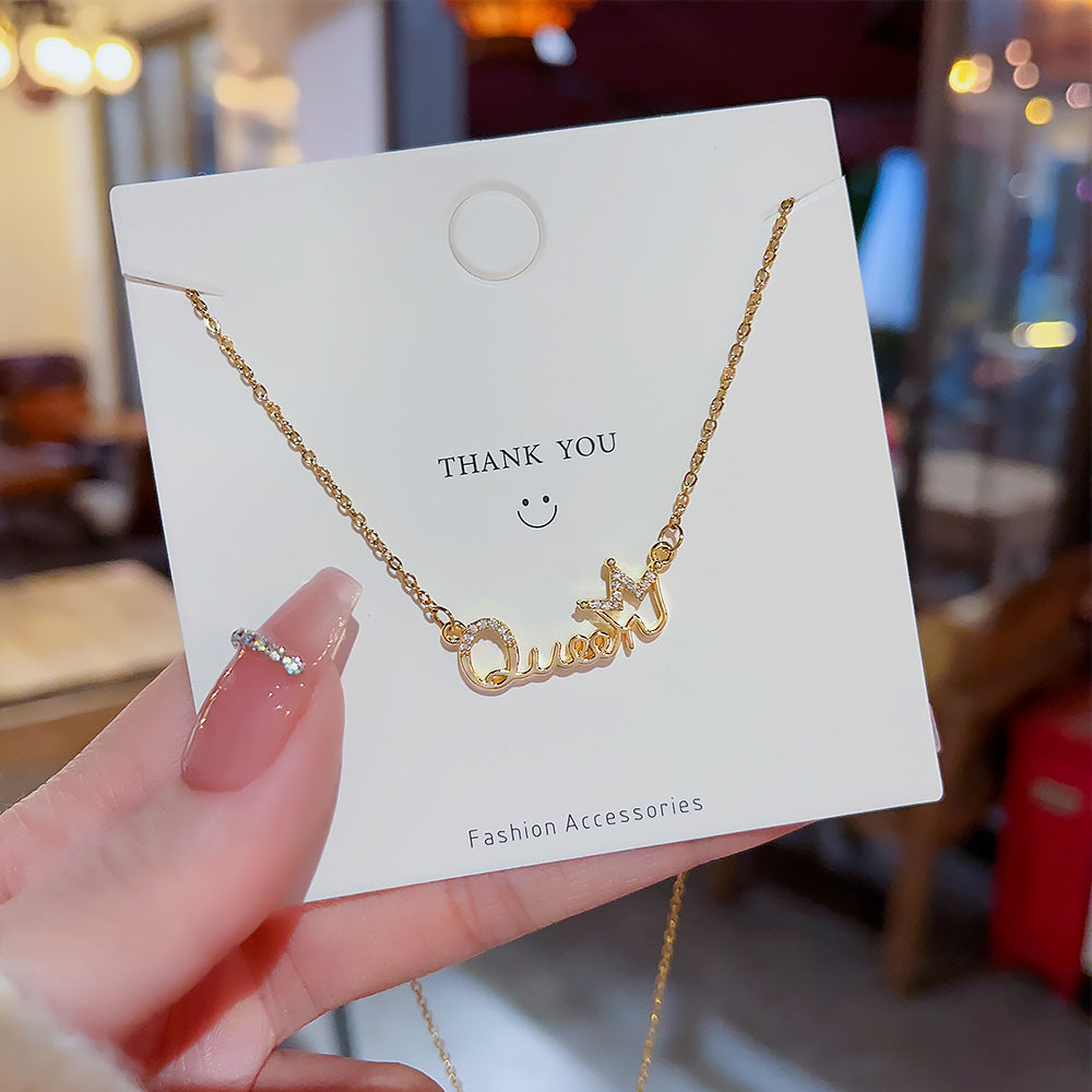 Colliers de luxe légers avec pendentif lettre minoritaire pour femmes, chaîne de clavicule à la mode