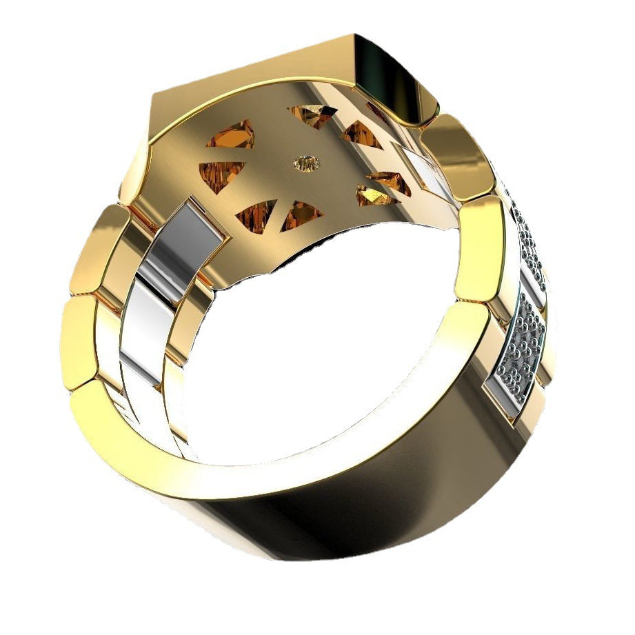 Herren-Simulations-Moissanit-Uhr, vergoldete zweifarbige Ringe