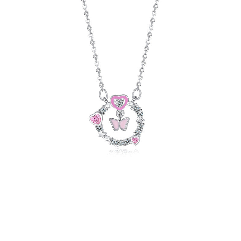 Colliers avec pendentif en diamant et cœur d'amour, version papillon