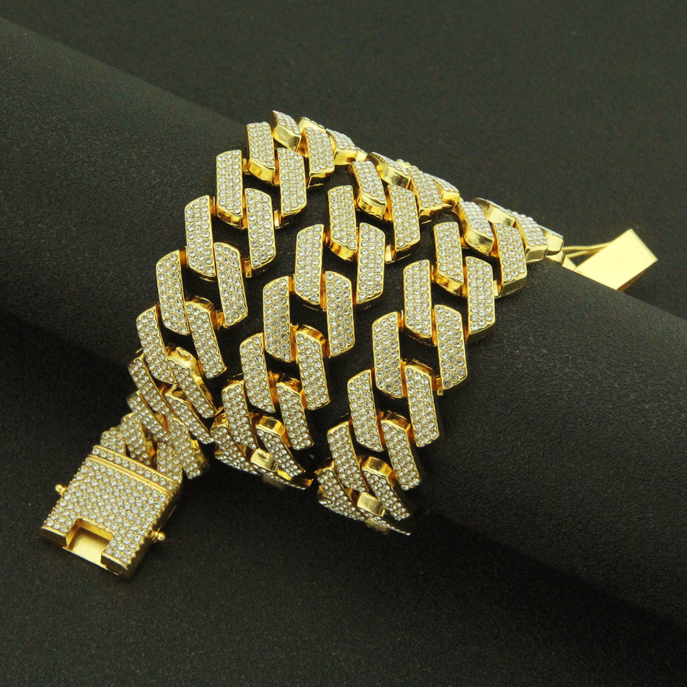 Men's Hop Diamond Three-row Drill Cuban Motorcycle Necklaces