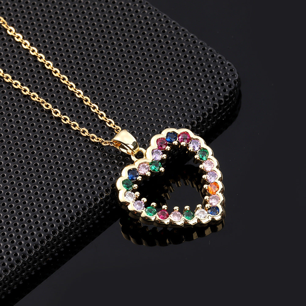 Fashion Refined And Simple Personality Colored Loving Heart Pendant Necklaces