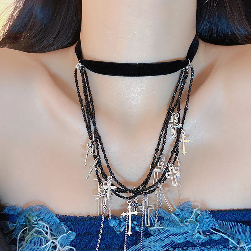 Cross Tassel Niche Temperament Neck Band Necklaces