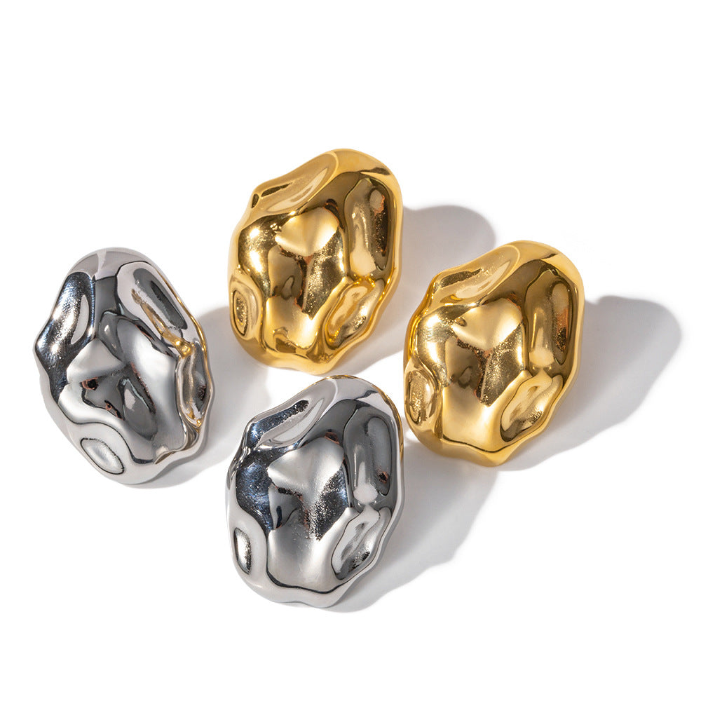 Women's Gold-plated Stainless Steel Irregular Hammered Fashion Earrings