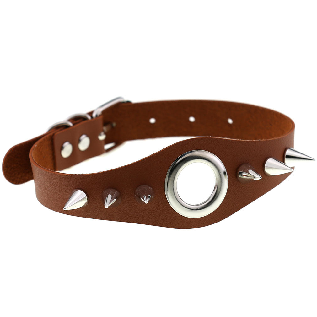 Punk Goth Leather Rivet Pointed Nail Personality Necklaces