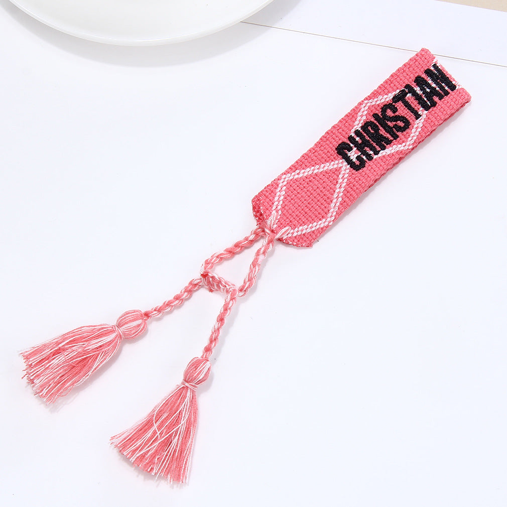 Women's To Joy Lucy Letter Embroidered Fashion Tassel Wristband Bracelets