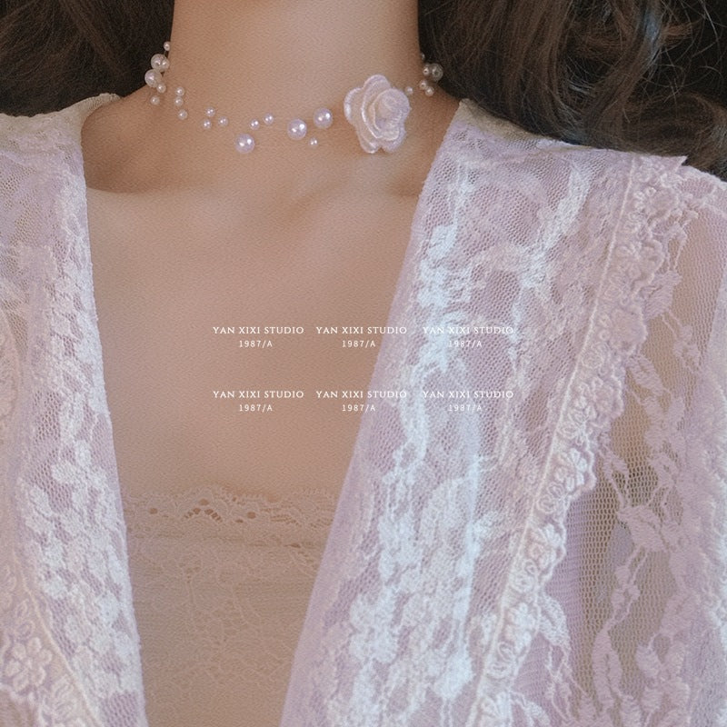 Colliers de perles courts en ligne de poisson à fleurs vintage