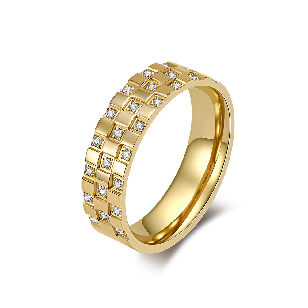 Steel Checkered Zircon Daily Commuter Personalized Rings