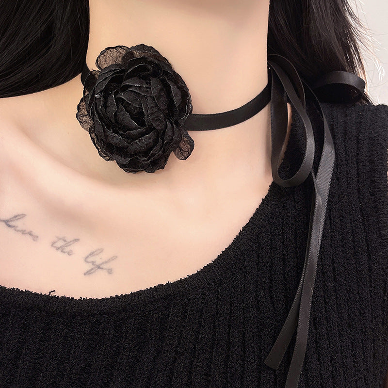 Retro Black Dinner Party Camellia Collar Sexy Necklaces
