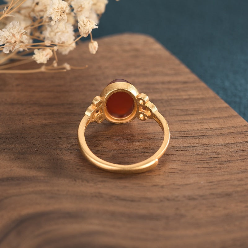Ancient Gold Inlaid Red Agate Temperament Rings