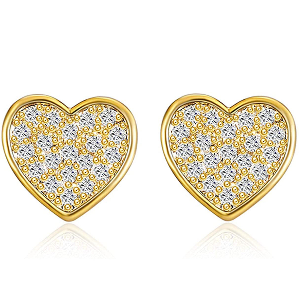 Full Diamond Heart-shaped Ear Gold Plated Earrings