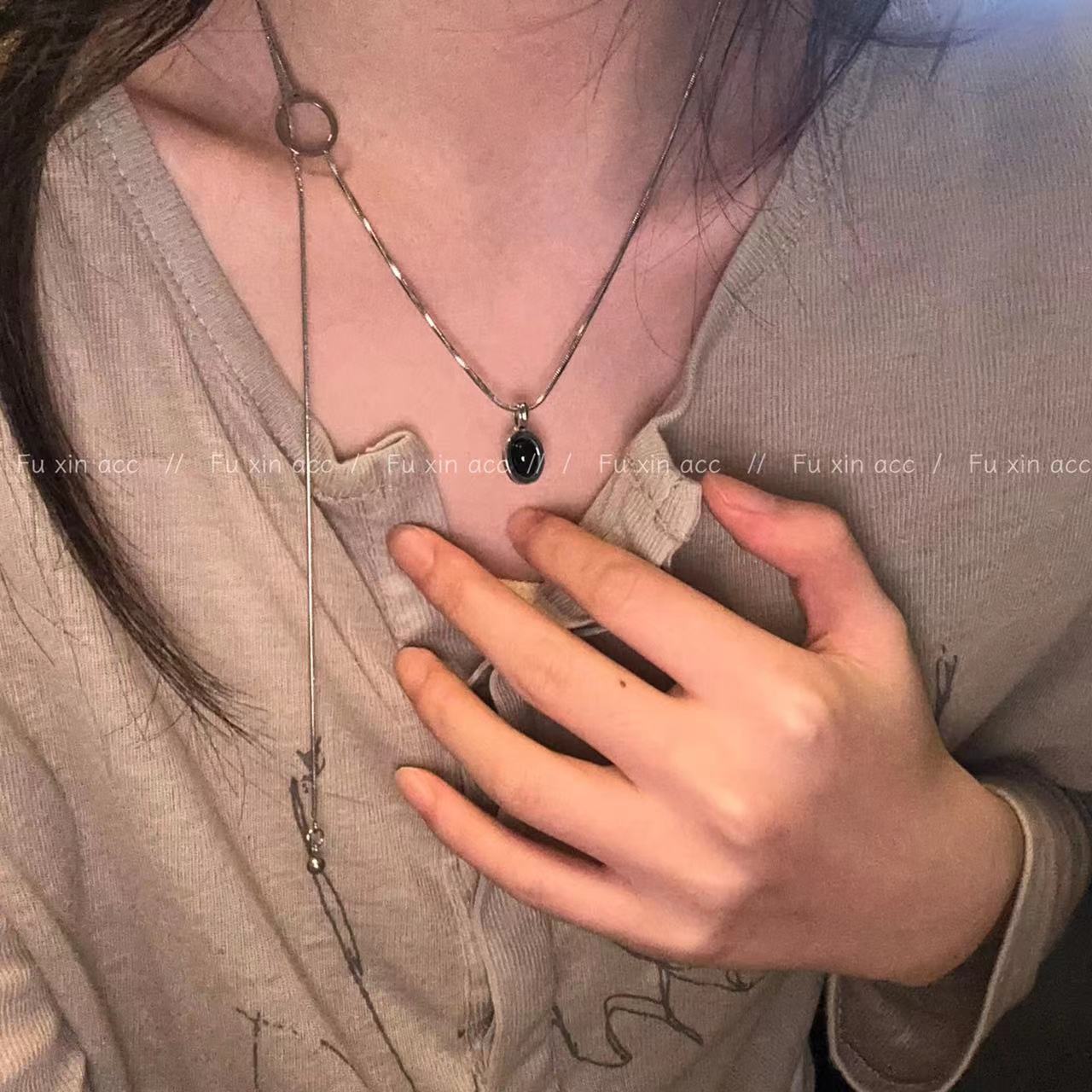 Agate Cold Style Sweater Chain Light Luxury Necklaces