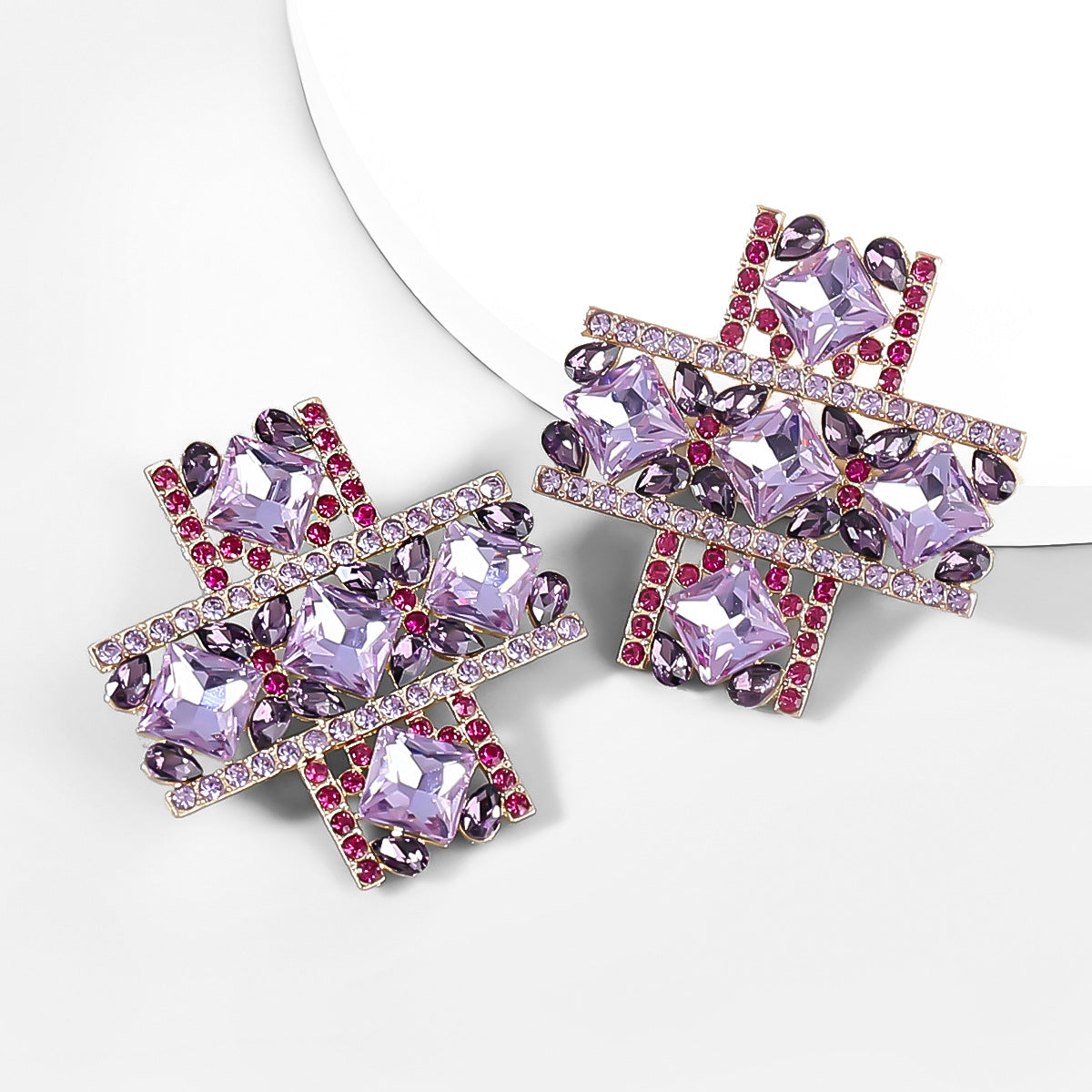 Alloy Diamond Rhinestone Glass Drill Cross Earrings