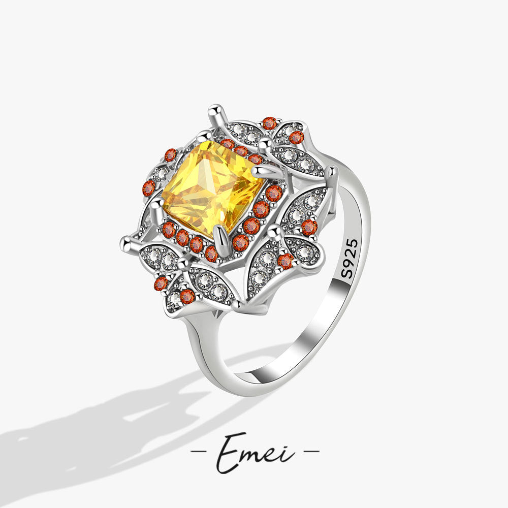 Women's Shiny Bright Square Yellow Gemstone For Rings