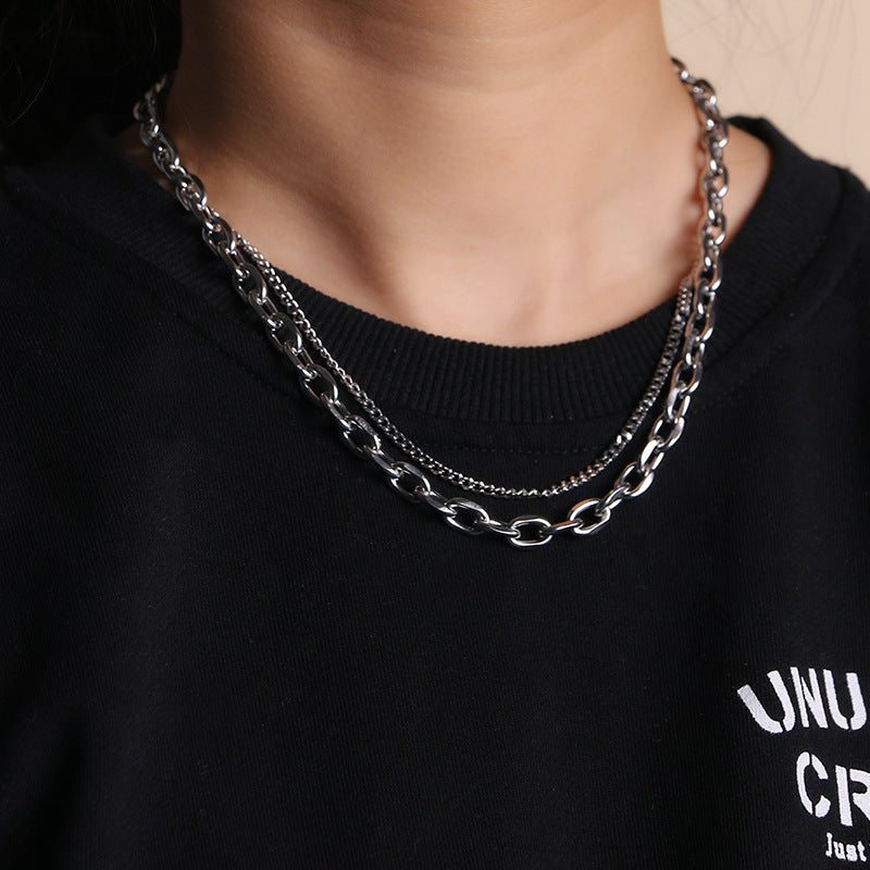 Women's & Men's Thick And Thin Chain Stacked With Double Necklaces