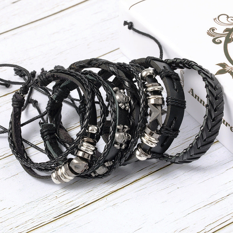 Popular Ornament Punk Skull Series Leather Low Price Handmade Bracelets