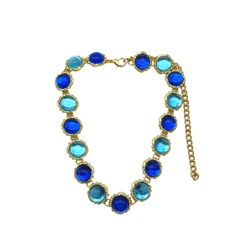 Women's Blue Retro Fashion Gem Light Luxury Necklaces