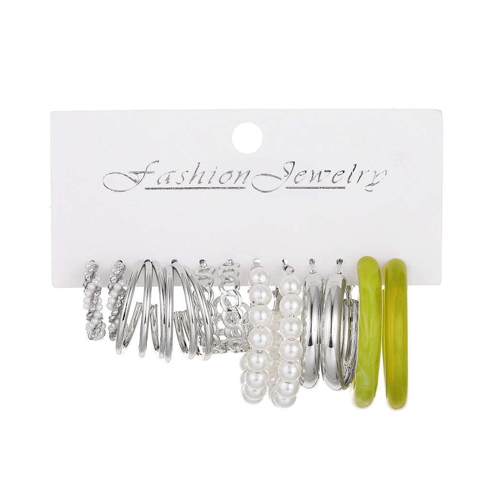 Pearl Suit Combination Alloy Acrylic Hoop Rings