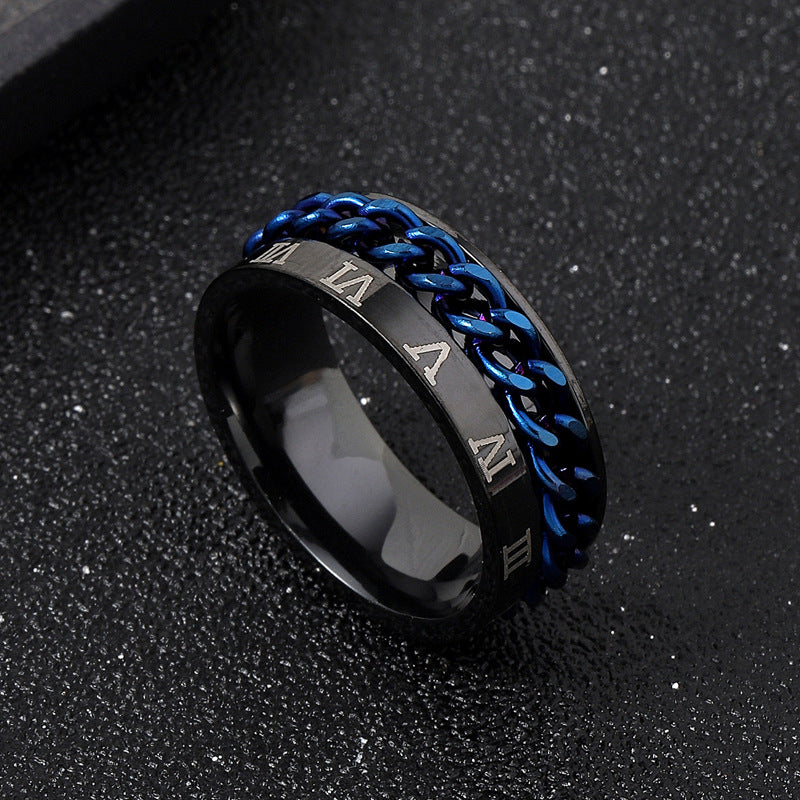Men's Atmospheric Stainless Steel Ornament Marking Roman Characters Rotatable Rings