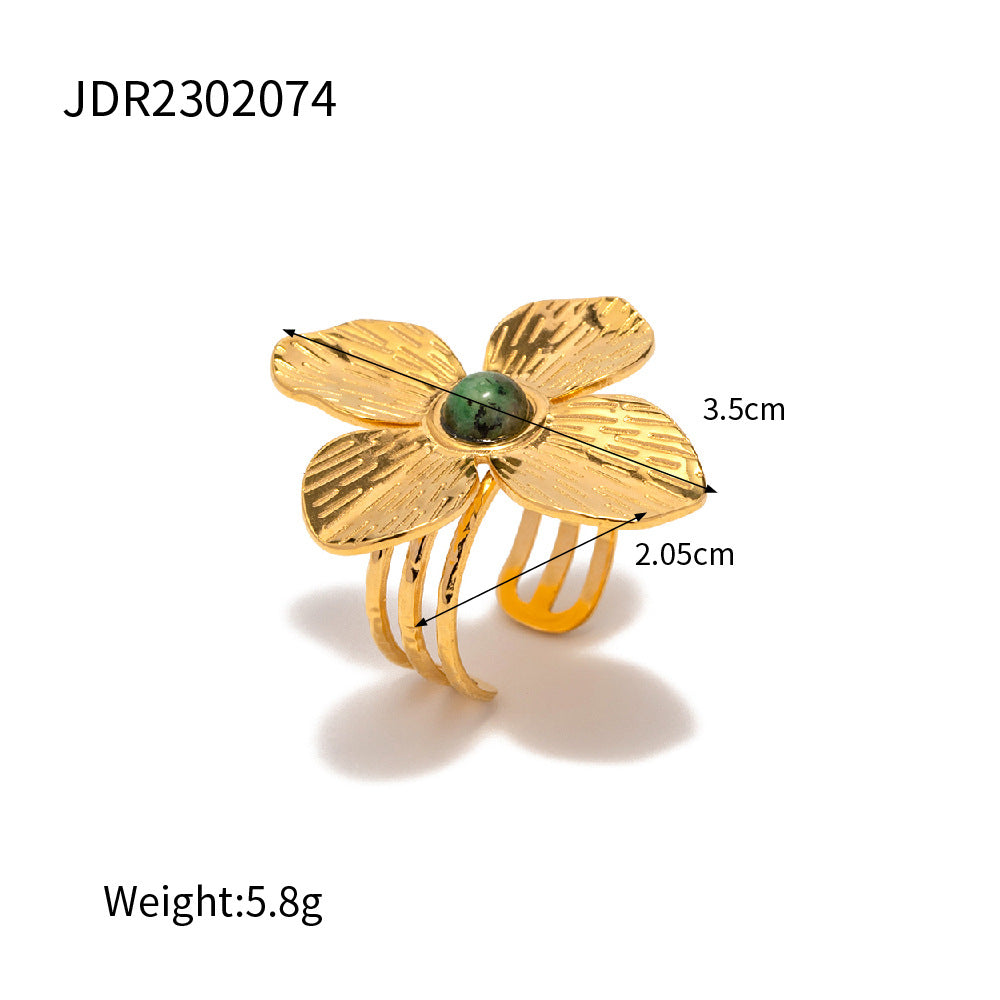 Style Dull Flower Exaggerated Inlaid African Rings