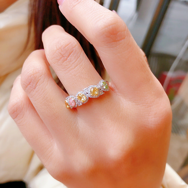 Women's Natural Colorful Crystals Stackable Light Design Rings