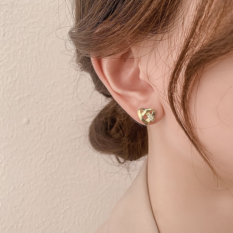 Women's Sweet And Diamond Mounted Heart-shaped Interwoven For Affordable Earrings