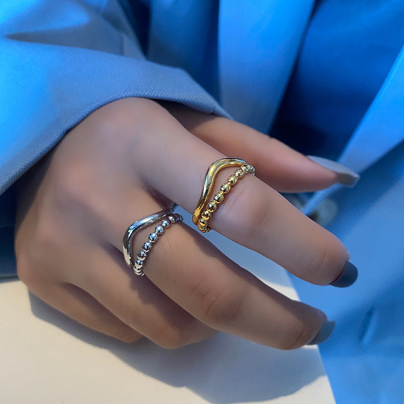 Damen-Stil, schlicht, trendig, Nischendesign, ausgehöhlte goldene Indexringe