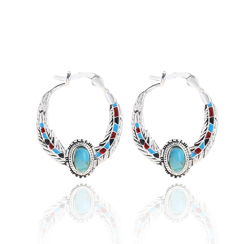 Luxury Inlaid Turquoise Eagle Feather Party Earrings