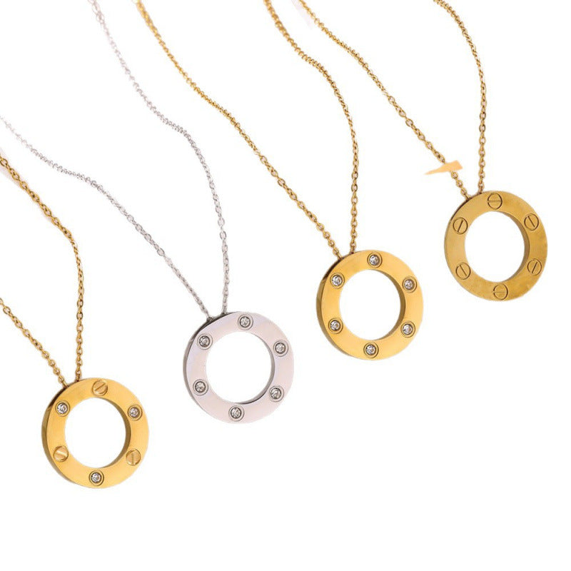 Round Cake Circle Clavicle Chain Design Titanium Necklace