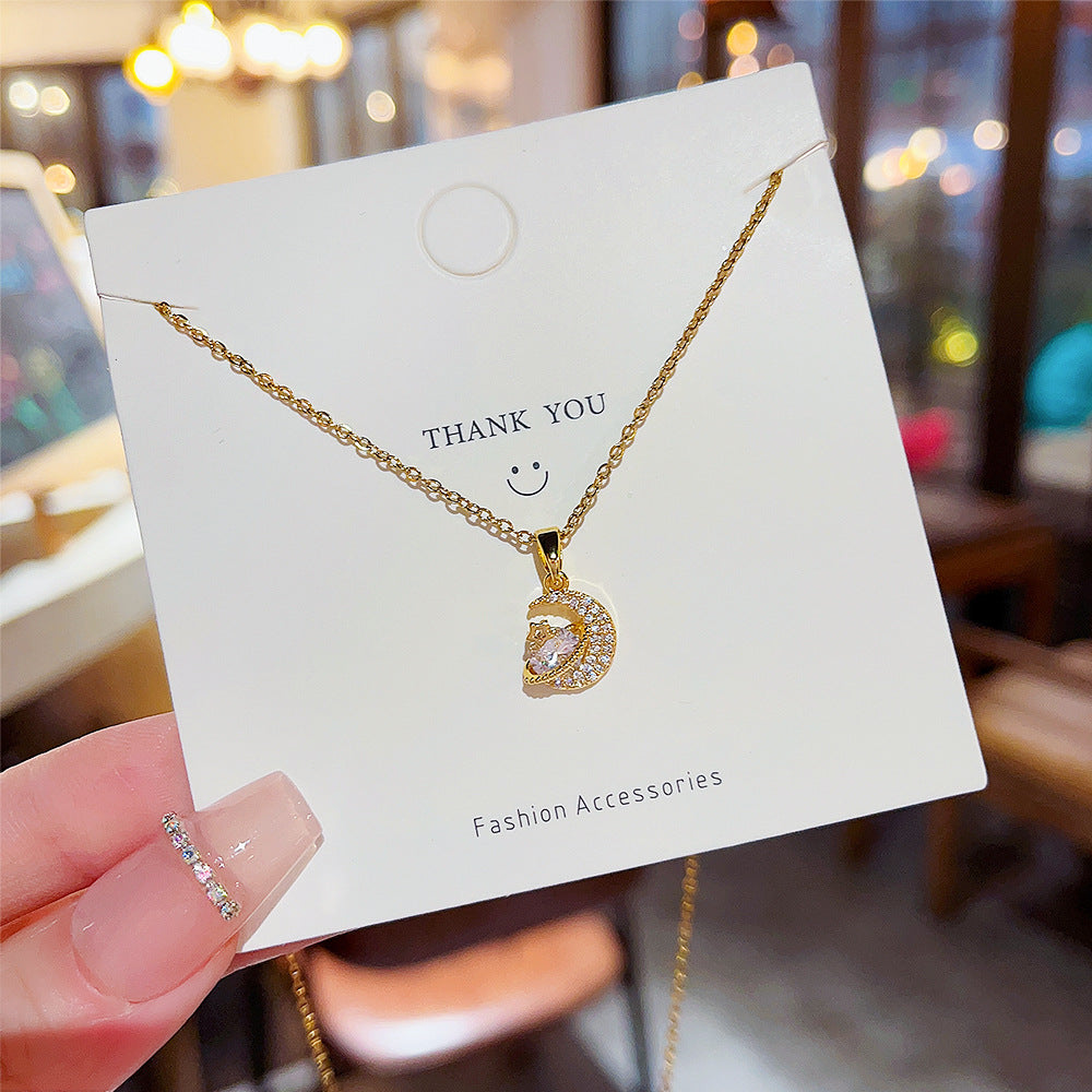 Colliers de luxe en Zircon pour femmes, planète lune, lumière minoritaire