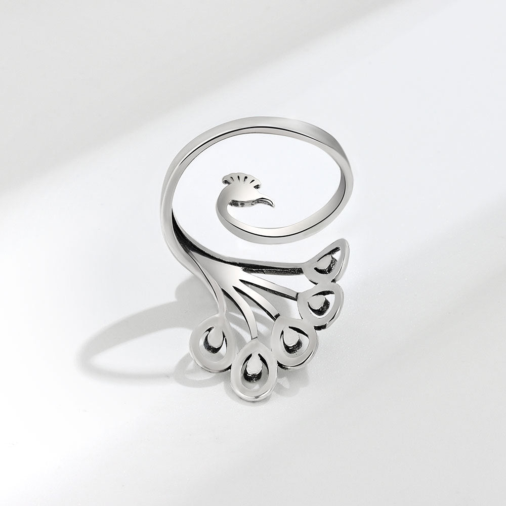 Peacock Female Retro Distressed Matte Phoenix Ethnic Style Open Rings