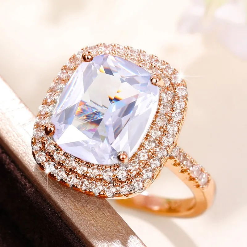 Bagues de simulation élégantes en diamant rose carré Shi