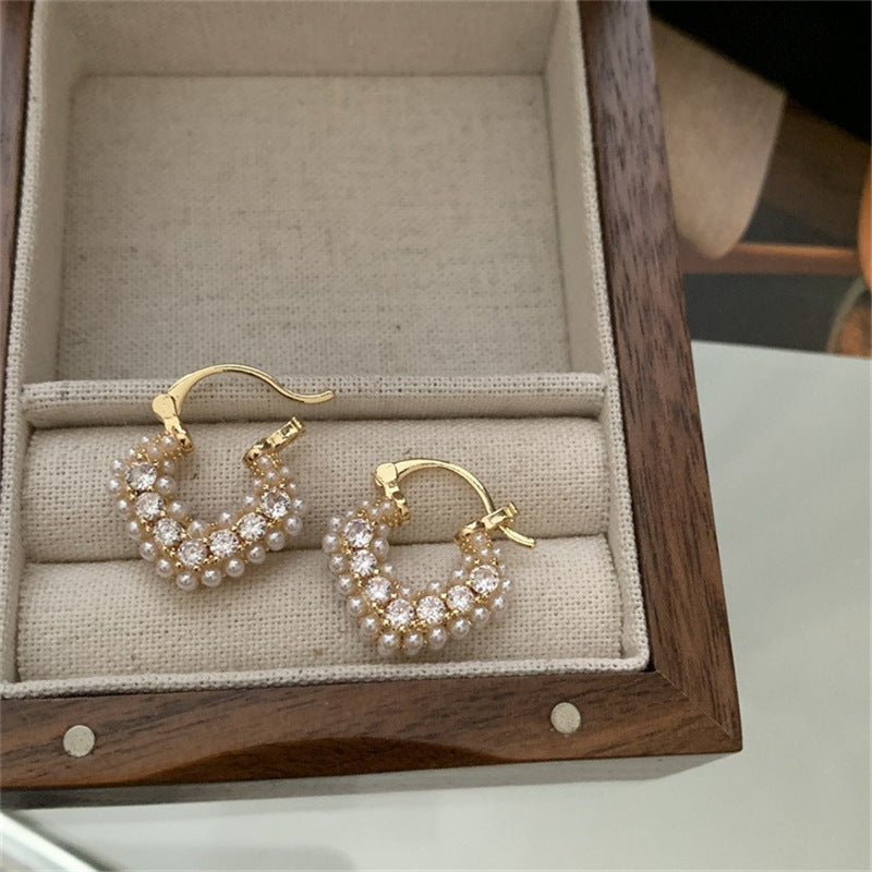 Rhinestone Pearl Heart Ear Clip Temperament Rings