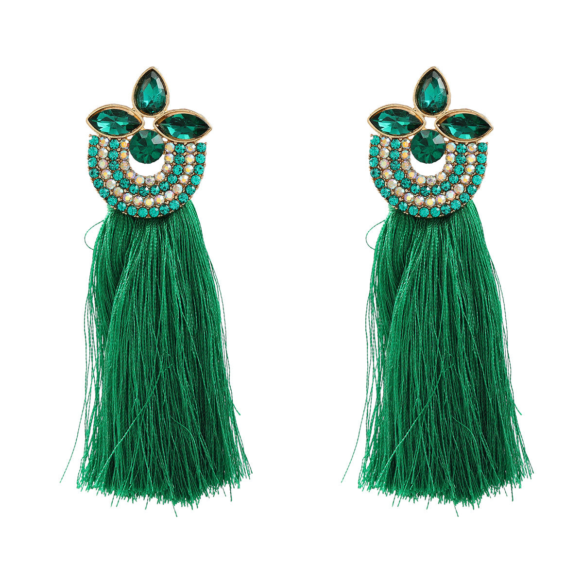 Colorful Crystals Tassel Female Alloy Diamond Flower Earrings