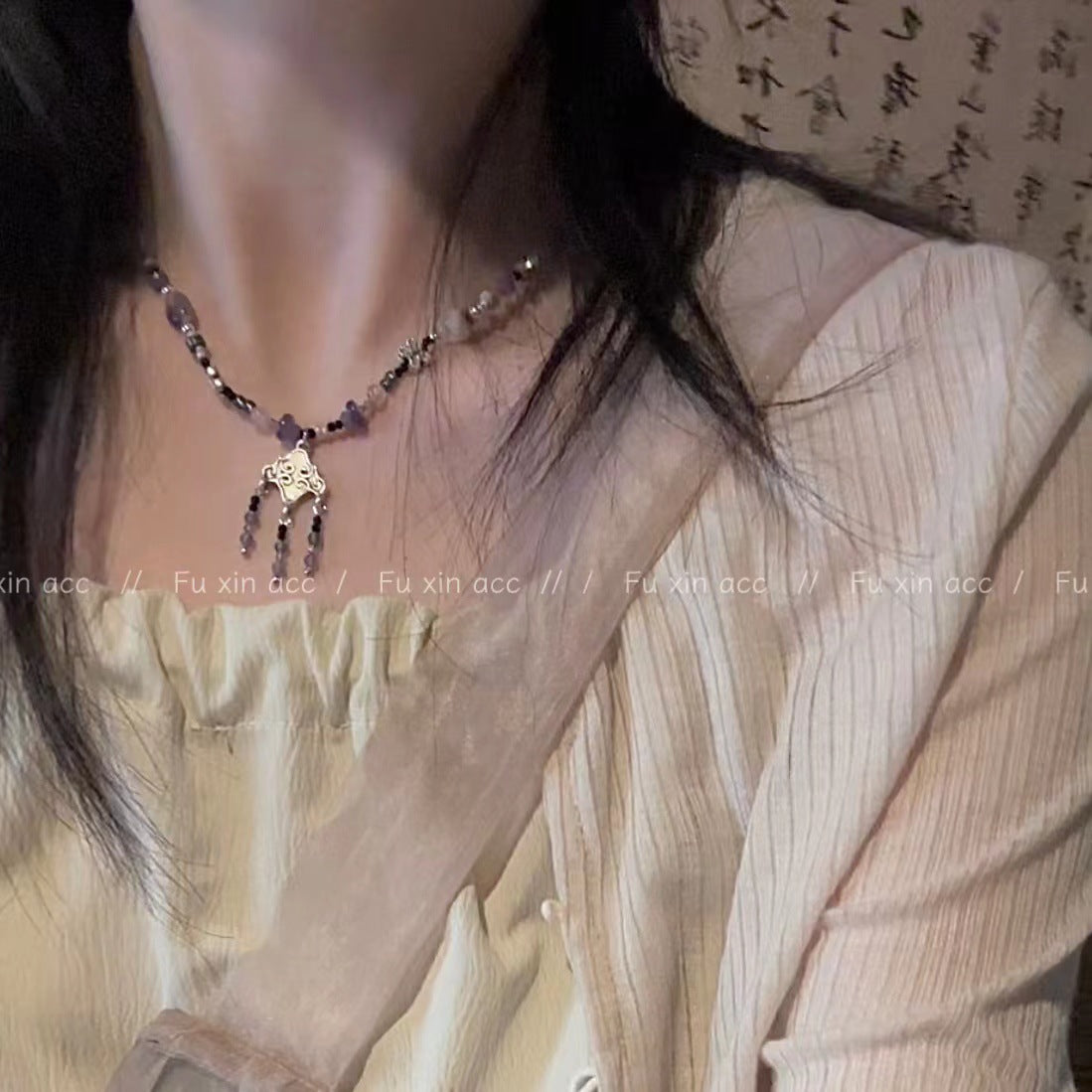 Style traditionnel léger luxe rétro minorité violet Totem gland colliers