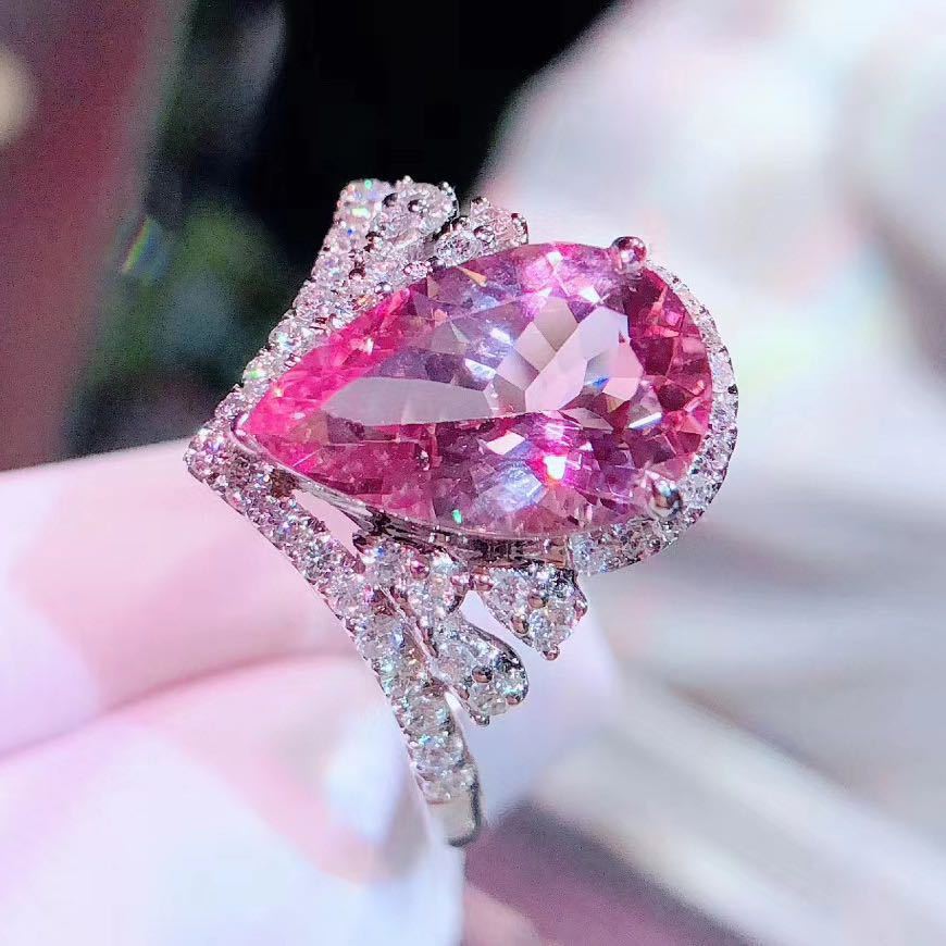 Drop-shaped Simulation Pink Tourmaline Colored Gems Rings